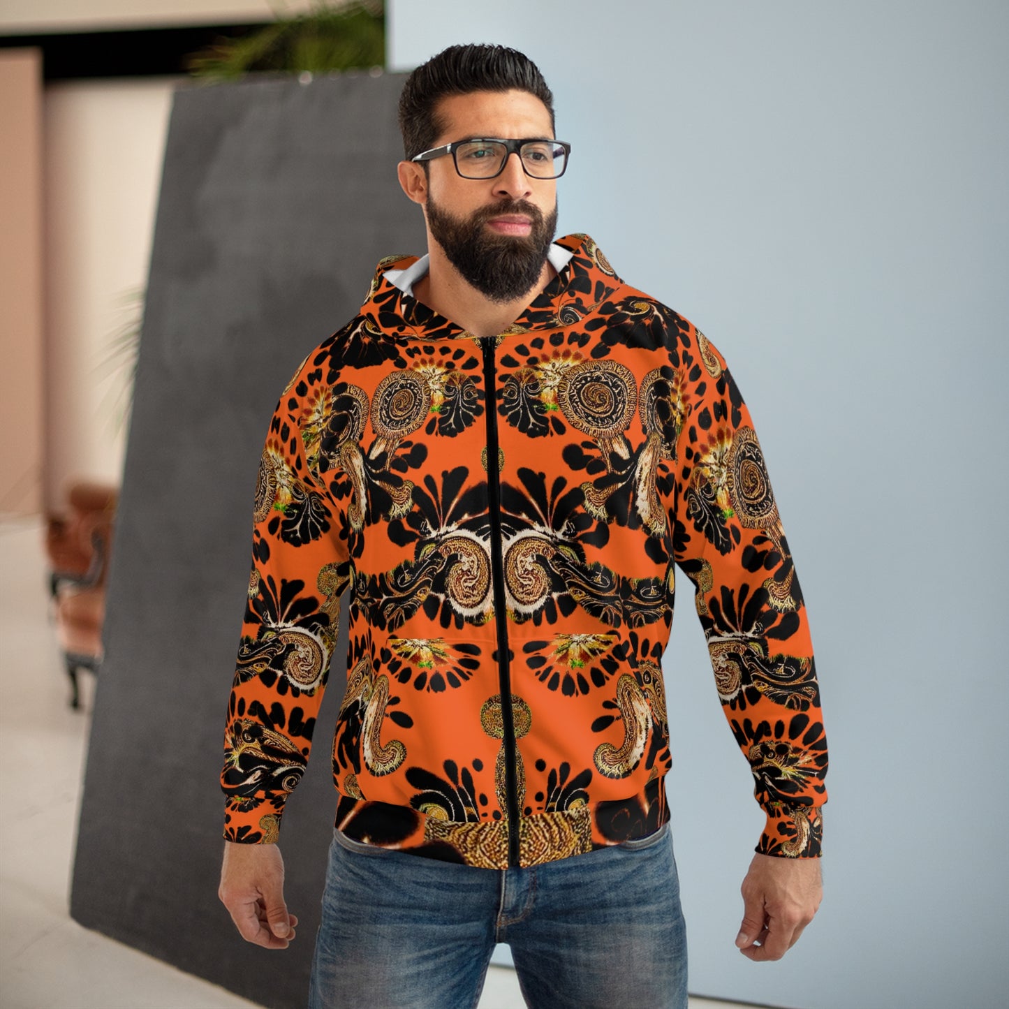 Zipped Fleece Jacket | Orange Fleece Jacket | Yan Acq Apparel